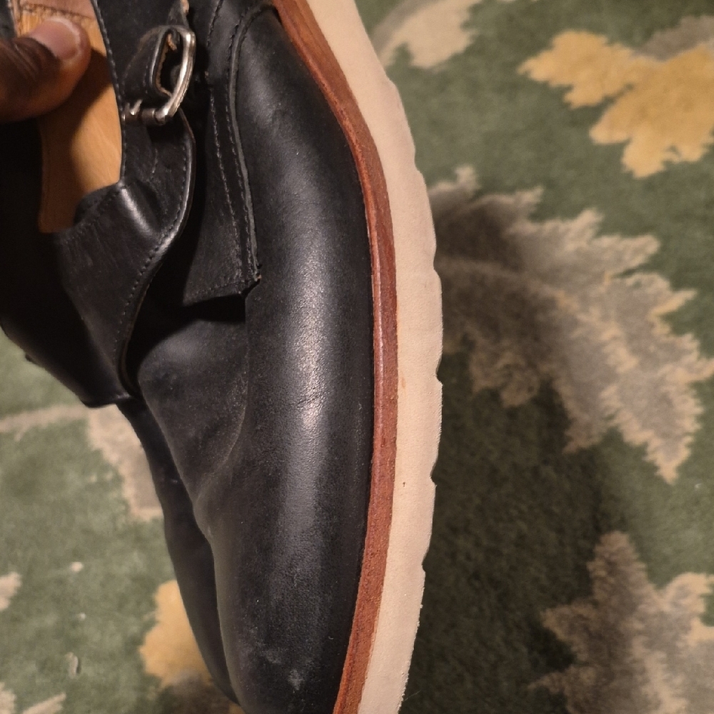 Frye Black Leather Women's Moccasin Monk Strap Shoes - Picture 8 of 15